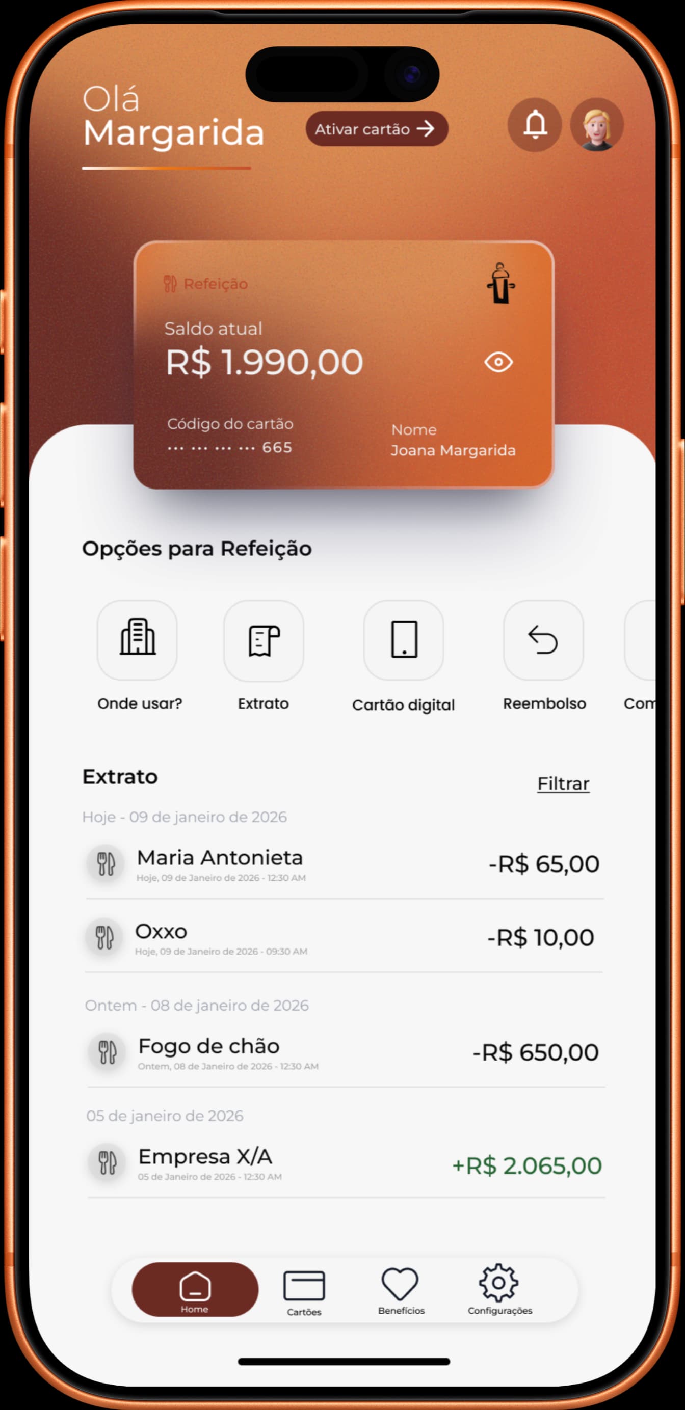 Tela inicial do aplicativo